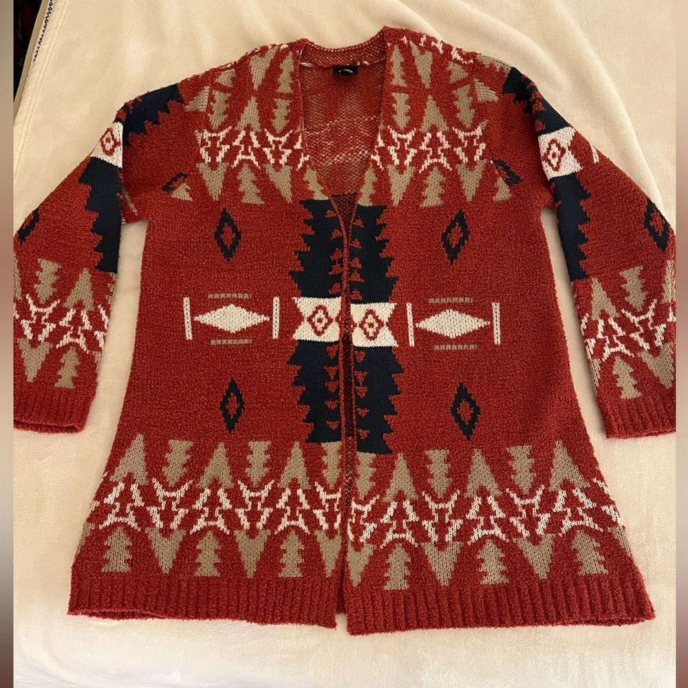Bobeau Red and Tan Patterned Cardigan Size 1X New Never Worn
